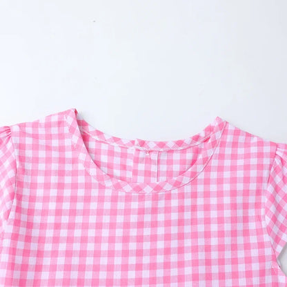 HILEELANG 3-13T Little/Big Girls Pink Gingham 100% Cotton Dress
