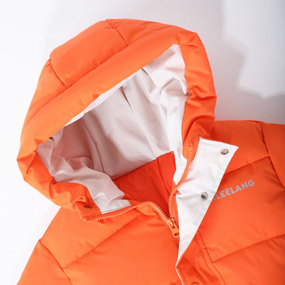 HILEELANG Kids Big Boys Lightweight Puffer Jacket with Hood Warm Light Weigh Water-Resistant Winter Coat for Kids 6-13, Bright Orange Safety Color