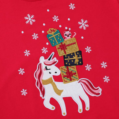 HILEELANG Toddler Girl Christmas Sweatshirts Red Unicorn Graphic Cotton Crewneck Pullover Tops Sweater Shirts