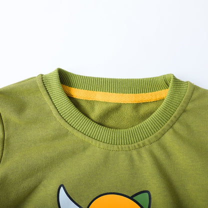 HILEELANG Toddler Boy（2-7Y) 2 Piece Cotton Pullover and Sweatpants Set with Dinosaur Applique, Green Fall Winter Clothes for Kids
