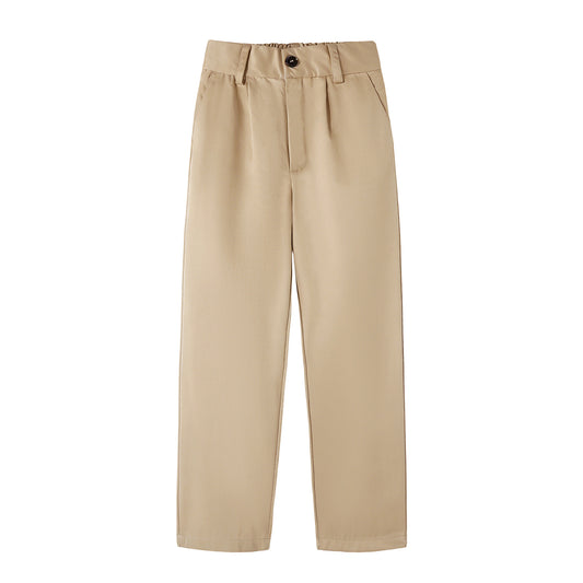 HILEELANG 4-15 Little/Big Boys and girls Chino Pants Straight Leg Button Front Twill School Uniform Everyday Wear Khaki 1 Pack