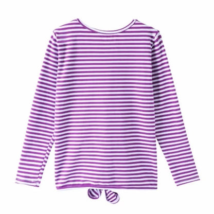 HILEELANG Girls 100% Cotton Long Sleeve T-Shirt 4-Pack, Purple Stripe Navy Pink White, Casual Everyday Tops