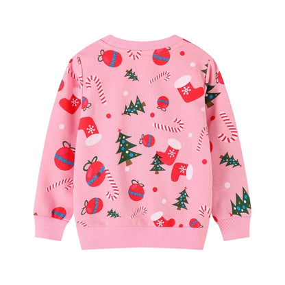 HILEELANG Toddler Girl Christmas Sweatshirts Pink Sock Graphic Cotton Crewneck Pullover Tops Sweater Shirts