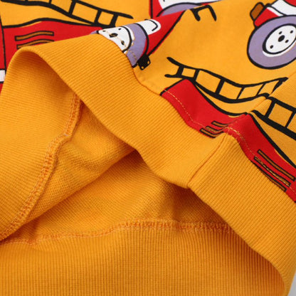 HILEELANG Toddler Boy Long Sleeve Sweatshirts Yellow Vehicles Printed Crewneck Pullover Cotton Top Sweater Shirts