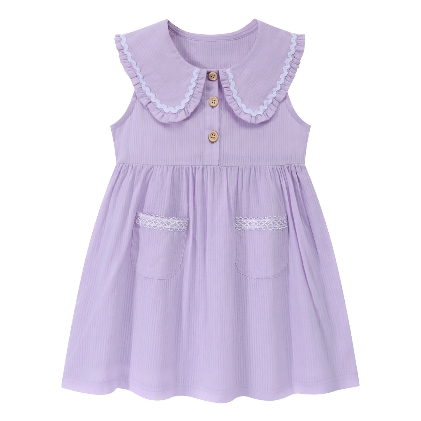 HILEELANG Toddler Little Girls 2 Pack Summer Dresses, Sleeveless Peter Pan Collar Sundress Set with Pockets