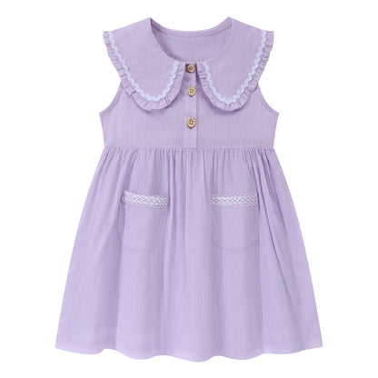 HILEELANG Toddler Little Girls 2 Pack Summer Dresses, Sleeveless Peter Pan Collar Sundress Set with Pockets