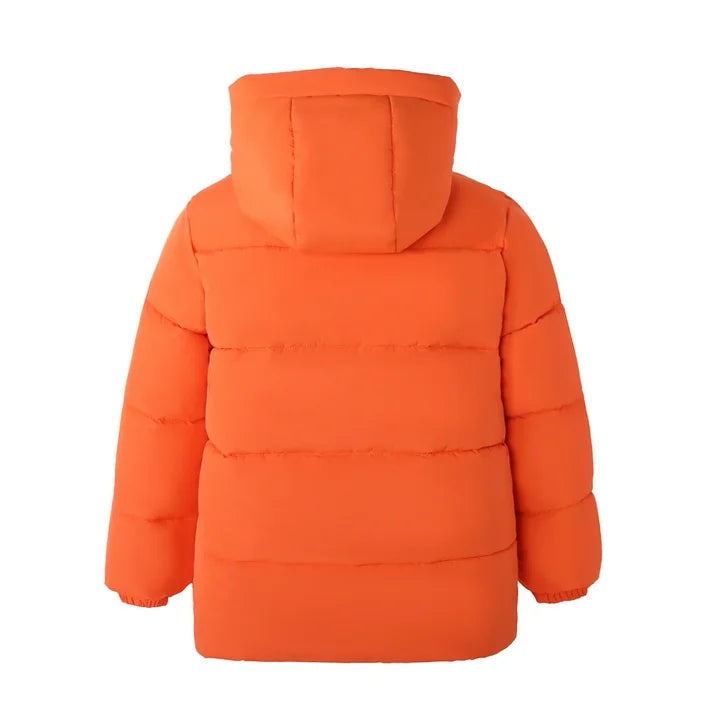 HILEELANG Kids Big Boys Lightweight Puffer Jacket with Hood Warm Light Weigh Water-Resistant Winter Coat for Kids 6-13, Bright Orange Safety Color