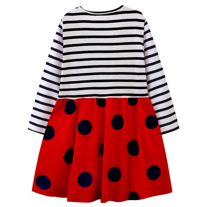 HILEELANG todddle Girls Long sleeved Dresses Christmas Casual Winter Cotton Casual Cute Party Cartoon Animal Ladybug Pattern Dress
