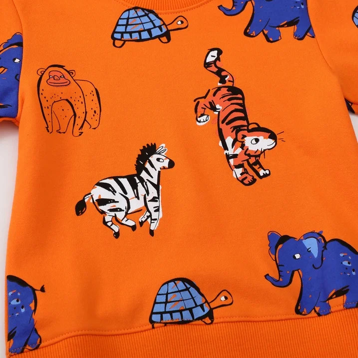 HILEELANG Kids Toddler(2-7Y) Sweatshirt Orange Tiger Elephant Zebra Graphic Pullover Top for Boys Girls
