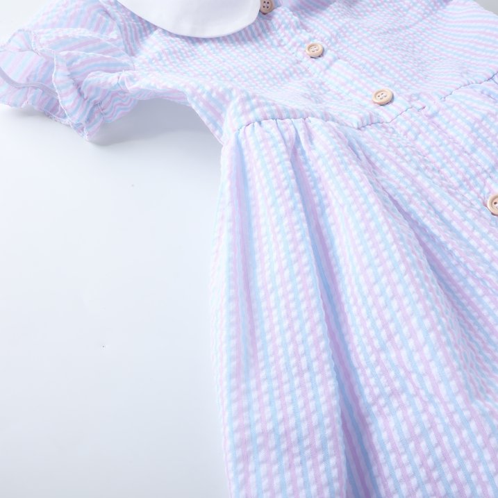 HILEELANG 2-7T Toddler/Little Girls Pastel Blue Pink Lavender Stripe 100% Cotton Dress