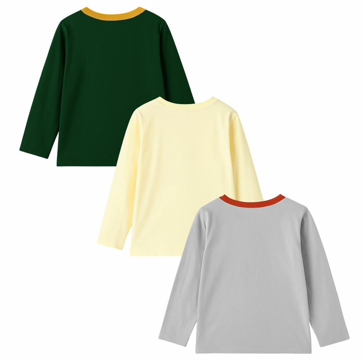 HILEELANG Toddler Boys（2Y-7Y) Shirt Halloween 3-Pack Squirrel Pumpkin Graphic Long-Sleeve Tees Winter Cotton Casual Crewneck T-Shirts