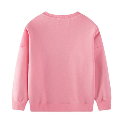 HILEELANG Toddler Girls（2-7Y) Sweatshirt Falling Shoulder Sleeve Pullover Crewneck Cotton Top Cute Dance Girl Embroidery Fall Winter Clothes