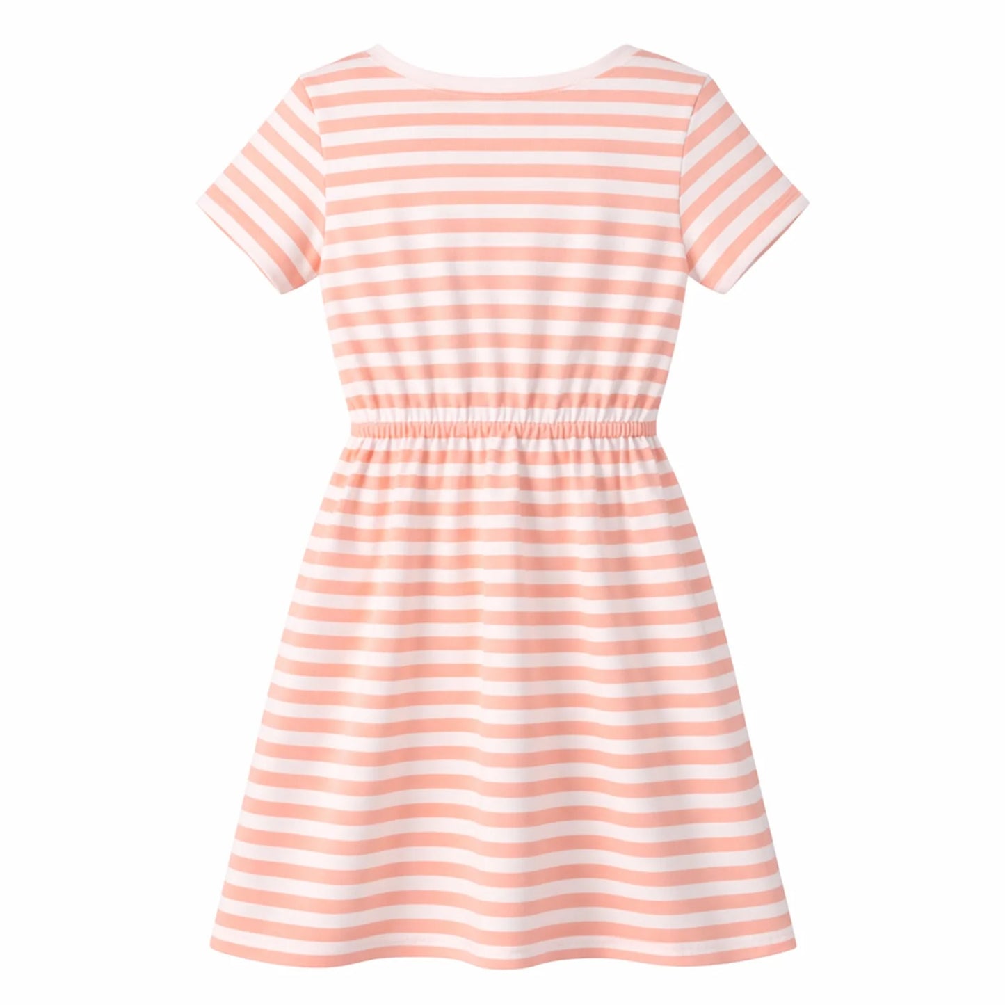 HILEELANG 4–13 Little/Big Girls Pink White Stripe Casual Short Sleeve Dress with Waist Tie
