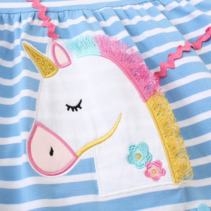 HILEELANG Toddler Girls Cotton Dress Sleeveless Casual Summer Striped Basic Shirt Blue Striped Unicorn Jumpskirt Playwear Dresses