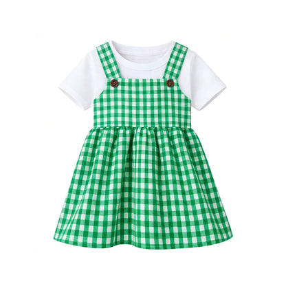 HILEELANG 2-7T Toddler/Little Girls Green Gingham 100% Cotton Dress