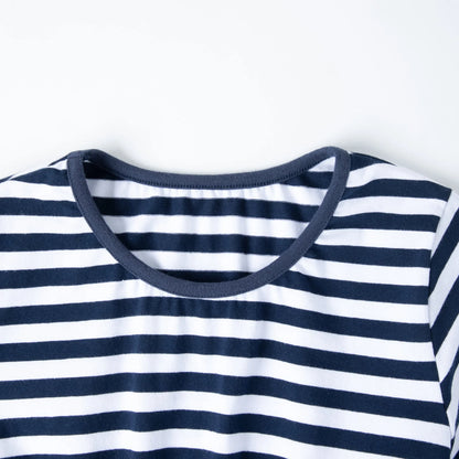 HILEELANG 4–13 Little/Big Girls Navy White Stripe Casual Short Sleeve Dress with Waist Tie