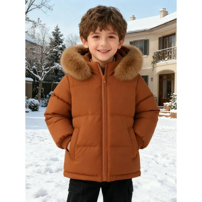 HILEELANG Toddler Baby Kids Winter Puffer Jacket with Detachable Hood and Faux Fur Trim – Warm Windproof Water-Resistant Coat for Boys and Girls