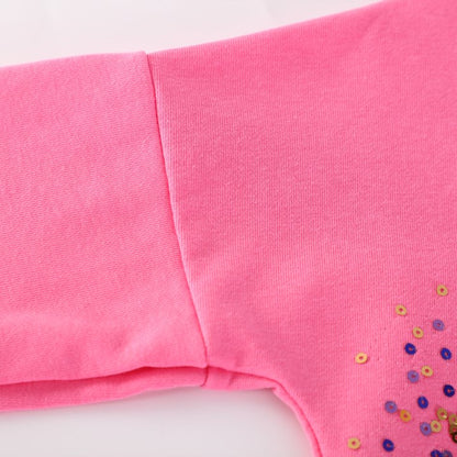 HILEELANG Toddler(2-7Y) Rose Pink Falling Shoulder Sleeves Sweatshirt Girls Star Print Pullover Fall Top