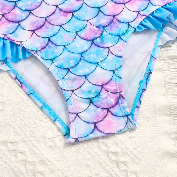 HILEELANG 3-8T Toddler/Little Girls Light Blue Ocean Mermaid Scales Rashguard Swimsuit