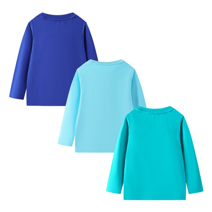 HILEELANG Toddler Boys' Long Sleeve Tee Shirts Cotton Crewneck Blue Excavator Graphic Tops T-Shirts 3 Packs