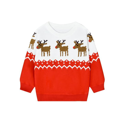 HILEELANG Toddler Boy（2-7Y) Sweatshirts Christmas Red Graphic Elk Pullover Cotton Crewneck Clothes