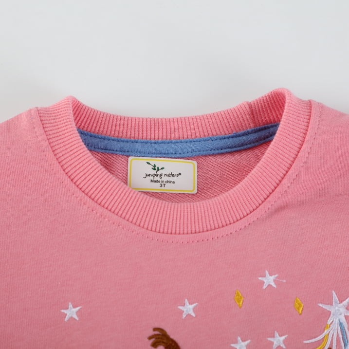 HILEELANG Toddler Girls（2-7Y) Sweatshirt Falling Shoulder Sleeve Pullover Crewneck Cotton Top Cute Dance Girl Embroidery Fall Winter Clothes