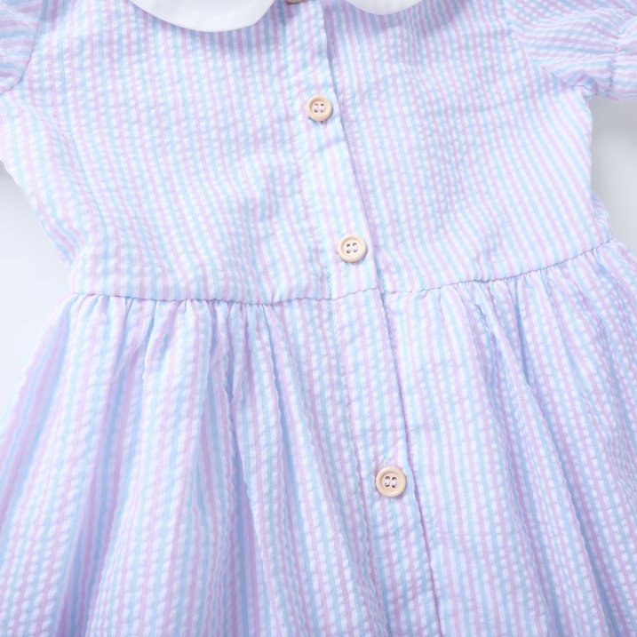 HILEELANG 2-7T Toddler/Little Girls Pastel Blue Pink Lavender Stripe 100% Cotton Dress
