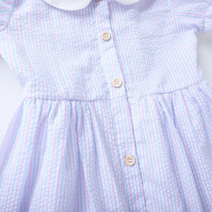 HILEELANG 2-7T Toddler/Little Girls Pastel Blue Pink Lavender Stripe 100% Cotton Dress