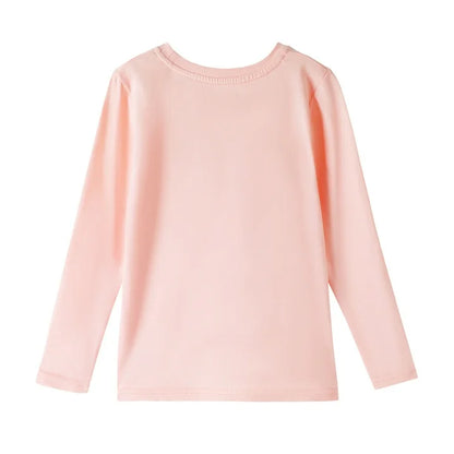 HILEELANG Girls 100% Cotton Long Sleeve T-Shirt 4-Pack, Blue Pink Green Yellow, Casual Everyday Tops