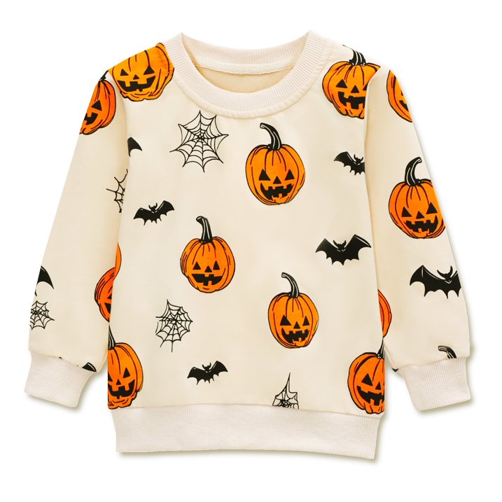 HILEELANG Toddler（18M-7T) Halloween Pullover – 100% Cotton Pumpkin and Bat Print Fall Sweatshirt for Boys Girls