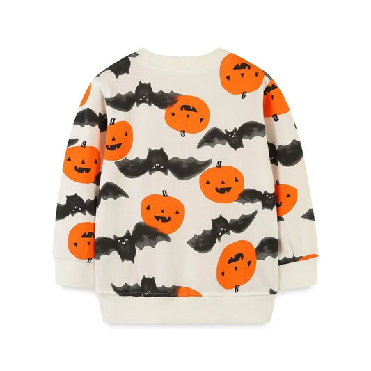 HILEELANG Toddler Boy Sweatshirts Halloween Pumpkin Bat Crewneck Pullover Cotton Autumn Top Shirts