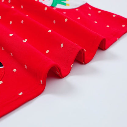 HILEELANG Toddler Girl Kids' Christmas Dress Red Polka Dot Long Sleeve Santa Snowman Appliques Holiday Outfit Jersey Shirt Playwear Dresses