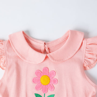 HILEELANG Toddler Girls 2–7T Cotton Summer Dress, Flutter Sleeve Flower Graphic Casual Dress