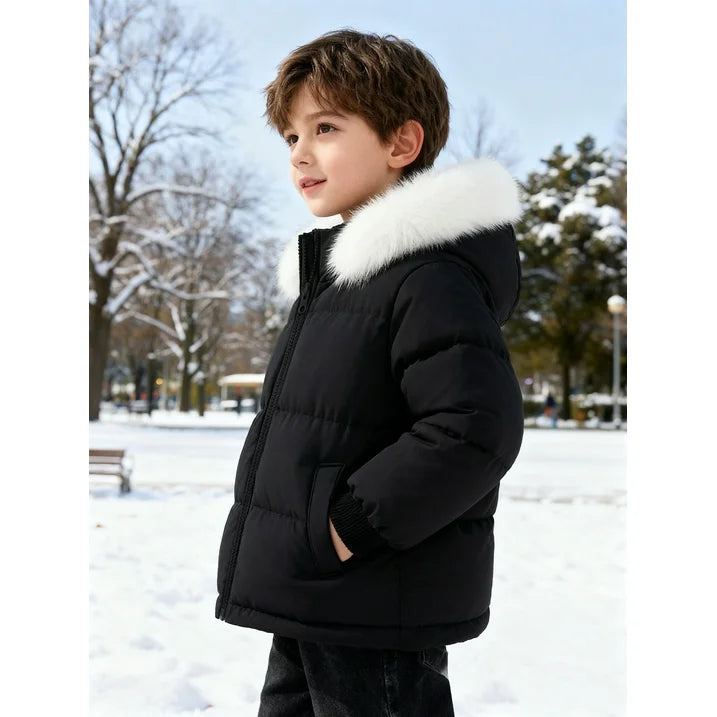 HILEELANG Toddler Baby Kids Winter Puffer Jacket with Detachable Hood and Faux Fur Trim – Warm Windproof Water-Resistant Coat for Boys and Girls