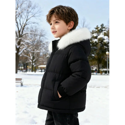 HILEELANG Toddler Baby Kids Winter Puffer Jacket with Detachable Hood and Faux Fur Trim – Warm Windproof Water-Resistant Coat for Boys and Girls