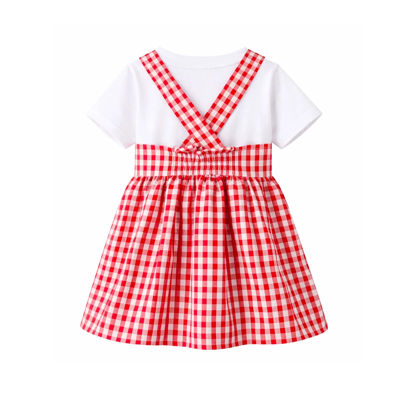 HILEELANG 2-7T Toddler/Little Girls Red Gingham 100% Cotton Dress