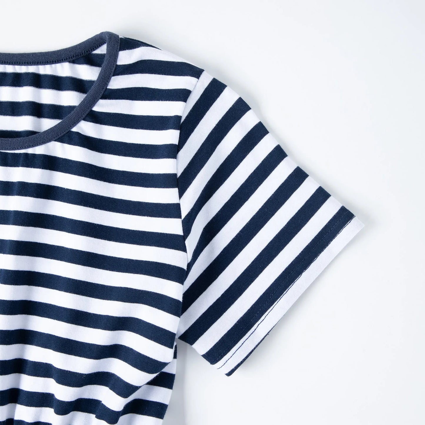 HILEELANG 4–13 Little/Big Girls Navy White Stripe Casual Short Sleeve Dress with Waist Tie
