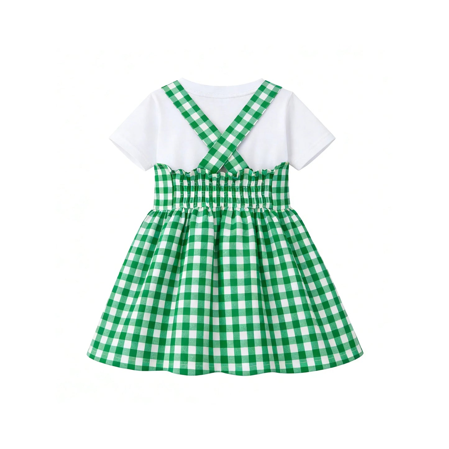 HILEELANG 2-7T Toddler/Little Girls Green Gingham 100% Cotton Dress
