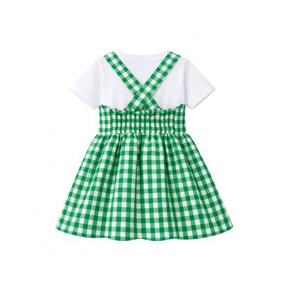 HILEELANG 2-7T Toddler/Little Girls Green Gingham 100% Cotton Dress