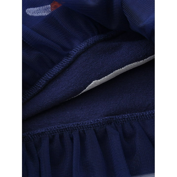 HILEELANG Toddler Girls(2-7Y) Navy Tulle Sweatshirt Long Sleeve Pullover Top for Fall Winter, Cotton Crewneck Shirt for Kids