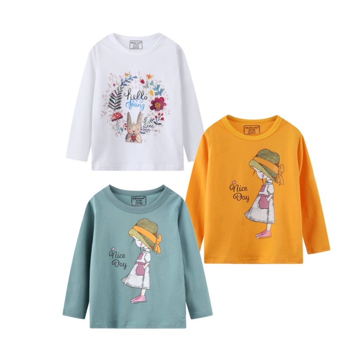 HILEELANG Toddler Girls' Long-Sleeve Tshirts Cotton Jersey Tunic T-Shirts Graphic Winter Casual Crewneck Yellow White Tunic Tops Tee Shirts Sets 3 Pack