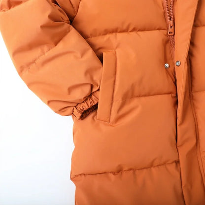 HILEELANG Toddler Kids Caramel Brown Mid-Length Puffer Coat – Warm Quilted Winter Jacket with Bear Ear Hood for Boys & Girls