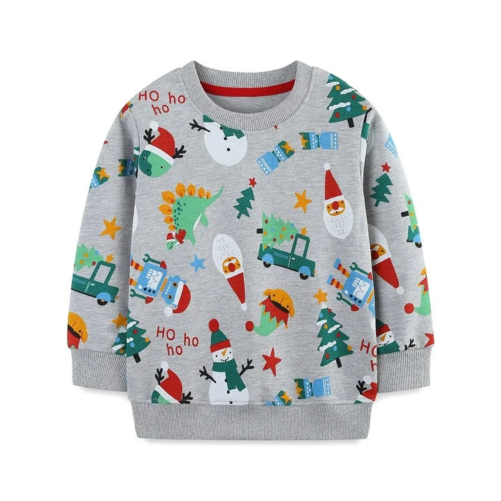 HILEELANG Toddler Boy Christmas Sweatshirt - Kids Festive Dinosaur Print Pullover Holiday Crewneck Tops Long Sleeve