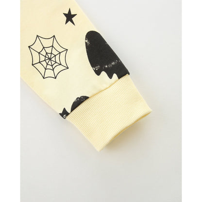 HILEELANG Toddler(18M-7T) Halloween Sweatshirt – 100% Cotton Pullover with Black bat and moon pattern, White and yellow Fall Crewneck for Boys Girls