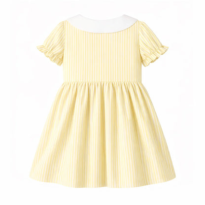 HILEELANG 2-7T Toddler/Little Girls Light Yellow White Stripe 100% Cotton Dress