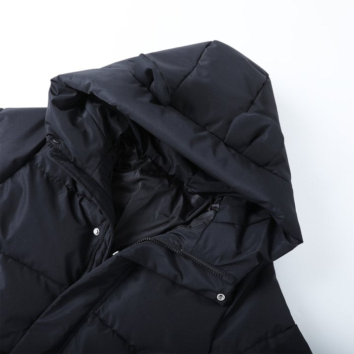 HILEELANG Kids Black Mid-Length Puffer Coat – Thick Quilted Winter Jacket with Bear Ear Hood, Warm Insulated Outerwear for Boys & Girls