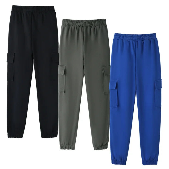 HILEELANG 3-Pack Boys' Sweatpants 5-15 Years Black/Charcoal/Blue Elastic Waist Pants