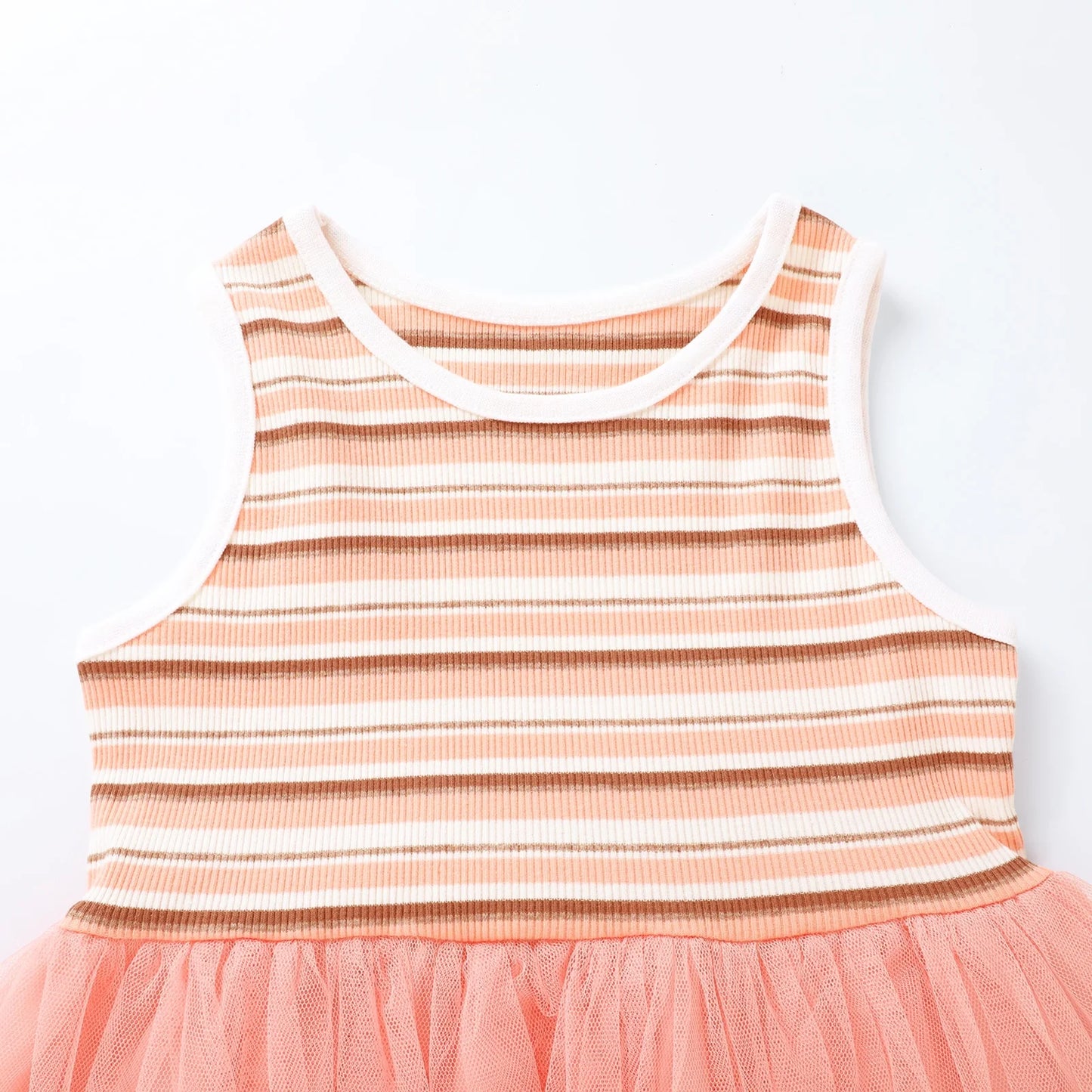HILEELANG 2-7T Toddler Little Girls Striped Ribbed Tulle Dress, Sleeveless Peach Tutu Sundress for Summer