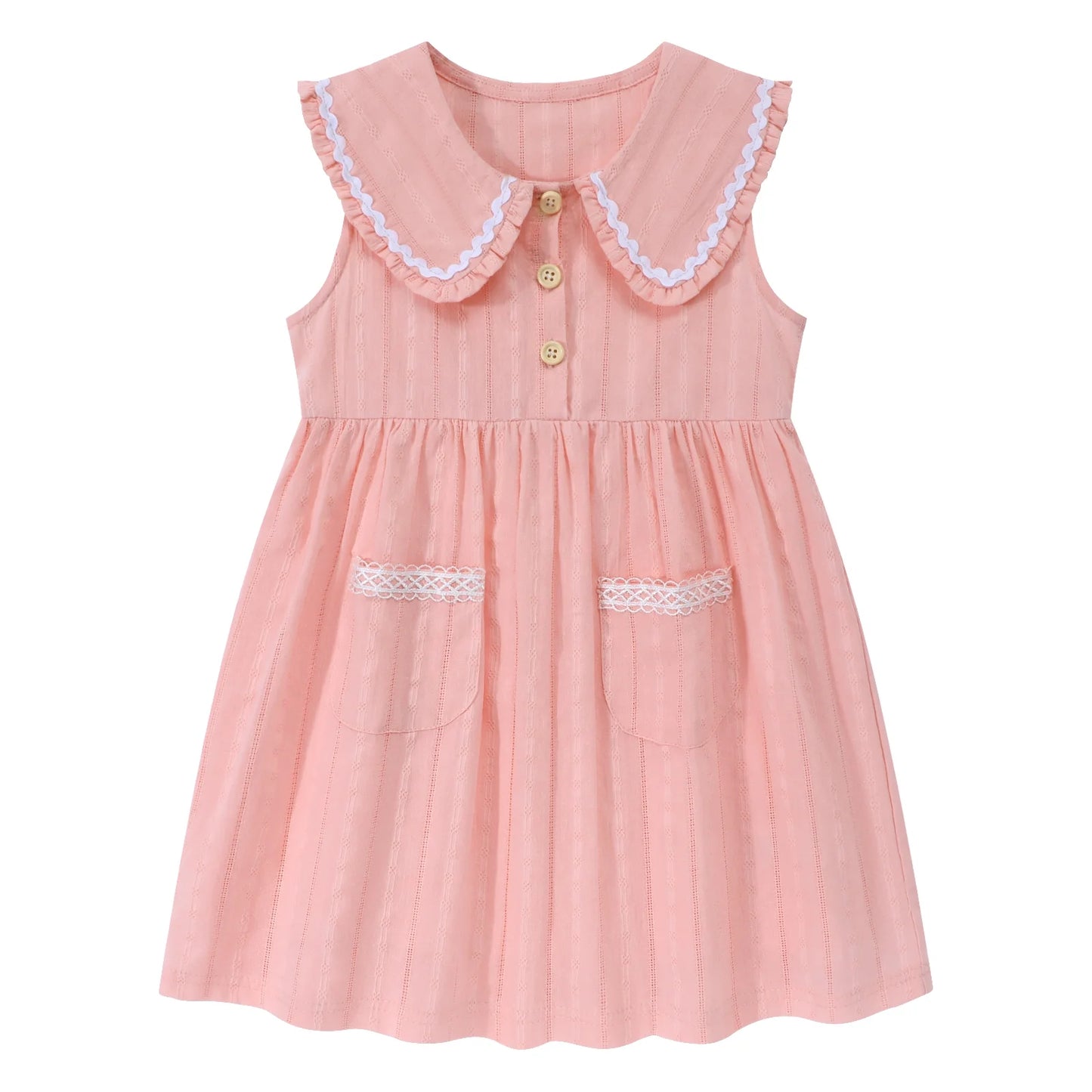 HILEELANG Toddler Little Girls 2 Pack Summer Dresses, Sleeveless Peter Pan Collar Sundress Set with Pockets