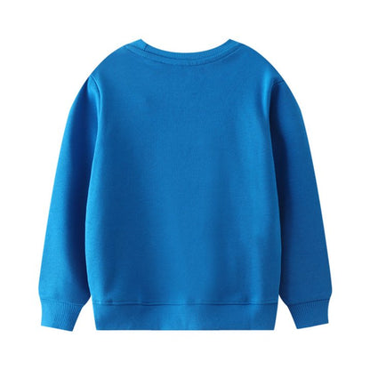 HILEELANG Toddler Boy Sweatshirts Royal Blue Excavator Applique Crewneck Pullover Cotton Winter Top Clothes Shirts